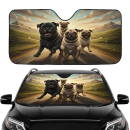 Four Pugs Adventurous Journey Scenic Road Trip - Road Trip Gift for Pug Lovers Car Sunshade
