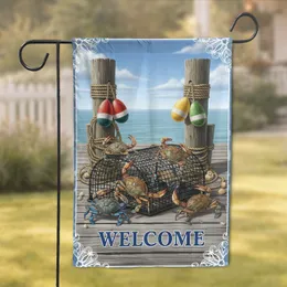 Lively Blue Crabs Crab Trap Welcome Pier Dock Fishing Buoys Scene - Coastal Home Decor Gift Garden Flag