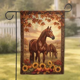 Majestic Brown Horse Sunflowers Pumpkins - Autumn Harvest Decor Horse Lover Gift Garden Flag