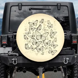 Outline Butterfly Swarm Floral Aged Parchment - Wildlife Lover Gift Spare Tire Cover