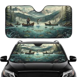 Wilderness Fishing Scene Anglers Trout Salmon Bass - Angler Travel Car Upgrade Car Sunshade