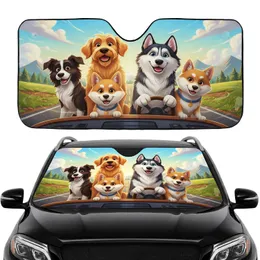 Five Adventure Dogs Scenic Landscape - Road Trip Gift for Dog Lover Car Sunshade