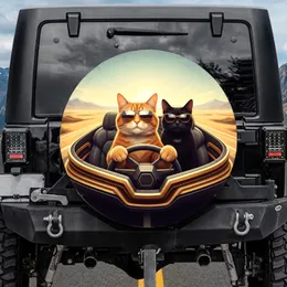 Tabby Black Cats Sunglasses Open Road - Car Enthusiast Gift for Cat Lovers Spare Tire Cover