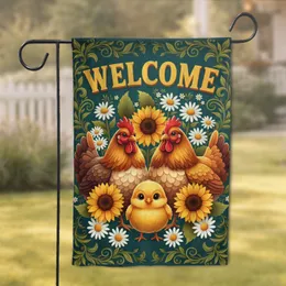 Plump Chickens Chick Sunflowers Welcome - Farmhouse Home Decor Garden Flag