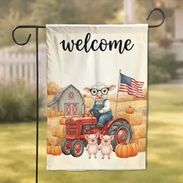 Welcome Calf Piglets Tractor American Flag Barn Farmhouse Home Decor Garden Flag