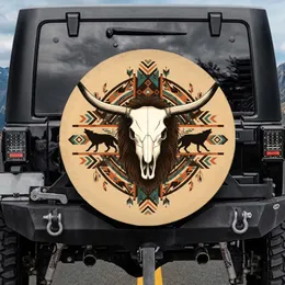 Longhorn Bull Skull Coyotes Southwestern Arrowheads - Wildlife Lover Gift Spare Tire Cover