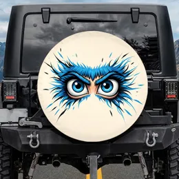 Blue Irises Cartoon Eyes Black Eyebrows Electric Streaks - Car Decor Gift Spare Tire Cover