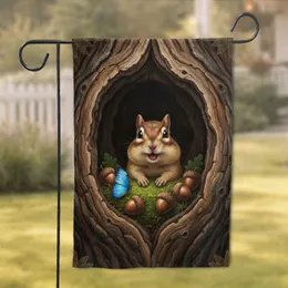 Chipmunk Tree Hollow Blue Butterfly Acorn - Wildlife Lover Home Decor Gift Garden Flag