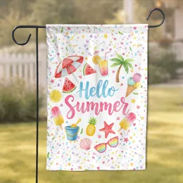 Hello Summer Text Tropical Beach Icons - Summer Home Decor Garden Flag