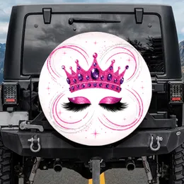 Glitter Fuchsia Crown Black Eyelashes - Beauty Lover Gift Spare Tire Cover