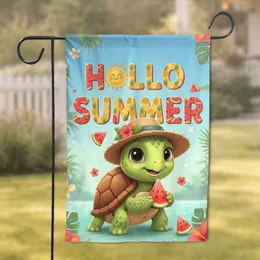 Hello Summer Baby Turtle Watermelon Sun Hat - Summer Home Decor Gift Garden Flag