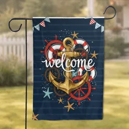 Welcome Anchor Ship Wheel Starfish - Coastal Home Decor Gift for Boating Lover Garden Flag