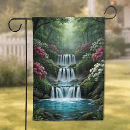 Waterfalls Rocky Cliffs Foliage Rhododendron Azalea - Nature Lover Home Decor Gift Garden Flag