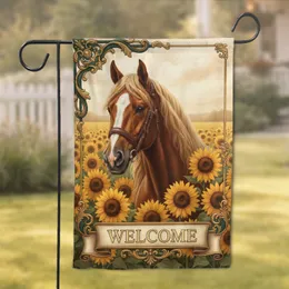 Chestnut Horse Sunflowers Welcome Banner Home Decor Gift for Horse Lover Garden Flag