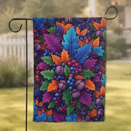 Deep Purple Orange Maple Leaves Berries Acorn Mosaic - Fall Home Decor Gift Garden Flag