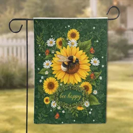 Bumblebee Sunflower Butterflies 'Bee Happy' Text - Home Decor Gift for Garden Lover Garden Flag