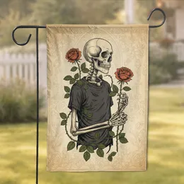 Anatomical Skeleton Orange Roses Victorian Botanicals - Gothic Home Decor Gift Garden Flag