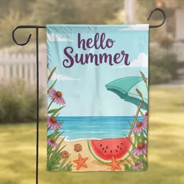Hello Summer Beach Watermelon Landscape - Summer Home Decor Gift Garden Flag