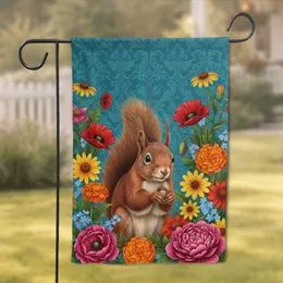 North American Red Squirrel Garden Flowers Botanical Border - Wildlife Lover Home Decor Gift Garden Flag