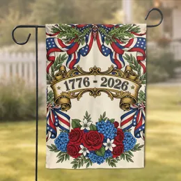 Scrollwork Bunting Roses Oak Laurel 1776-2026 - America 250th Anniversary Garden Flag