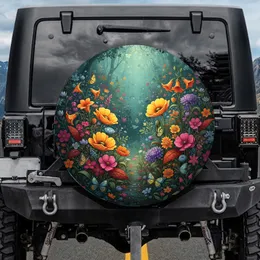 Vibrant Poppies Bell Blooms Floral Garden Butterflies - Garden Lover Gift Spare Tire Cover