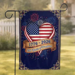 American Patriotic Heart Stars Stripes 1776-2026 - USA 250 Years Freedom Independence Day Garden Flag