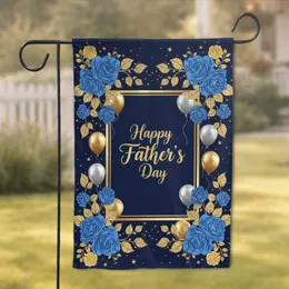 Happy Father's Day Gold Script Blue Roses Balloons Stars - Father's Day Gift for Dad Garden Flag