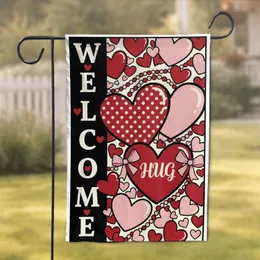 WELCOME HUG Red Pink Hearts Cluster Ribbon Beads - Affectionate Home Decor Gift Garden Flag