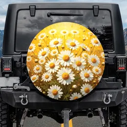 White Daisies Bright Sunny Yellow Field Layered Floral Garden Bloom - Everyday Outdoor Decor Gift Spare Tire Cover