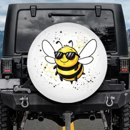 Smiling Cartoon Bee Sunglasses Honeycomb - Everyday Bee Lover Gift Spare Tire Cover