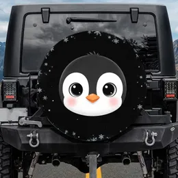 Cartoon Penguin Face Massive Eyes Snowflakes - Ice Crystals Arctic Wildlife Lover Gift Spare Tire Cover