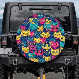 Dense Vibrant Cartoon Cat Faces - Cat Lover Everyday Gift Spare Tire Cover