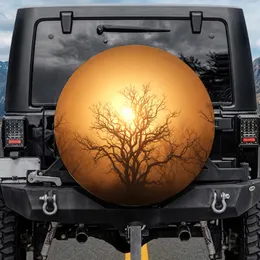 Radiant Sun Gnarled Bare Tree Branches - Amber Golden Hazy Forest Nature Lover Gift Spare Tire Cover