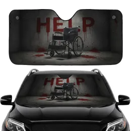 Menacing Black Wheelchair HELP Blood Splatter - Car Interior Upgrade Car Sunshade