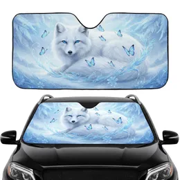 Arctic Fox Blue Morpho Butterflies Ethereal Feathers Floral Car Interior Upgrade Car Sunshade