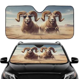 Bighorn Rams American Flag Desert - Road Trip Gift for Adventure Seekers Car Sunshade