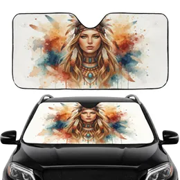 Native American Inspired Woman Feather Headband Beaded Necklace Travel Essentials Car Sunshade