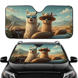 Anthropomorphic Llamas Mountain Roadster - Road Trip Travel Essential Car Sunshade