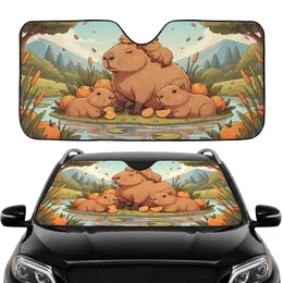 Cute Capybaras Oranges Foliage Stream - Road Trip Gift for Capybara Lover Car Sunshade