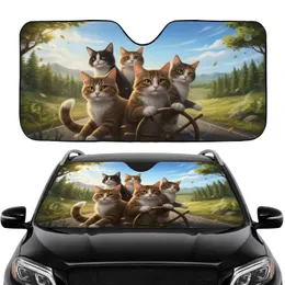 Five Anthropomorphic Cats Journey Winding Scenic Road - Road Trip Gift for Cat Lover Car Sunshade