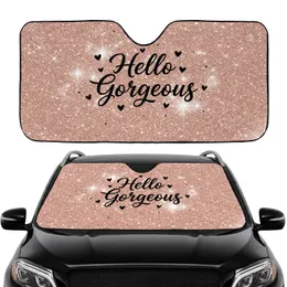 Hello Gorgeous Rose Gold Pink Glitter Black Heart - Car Interior Upgrade Commute Accessory Car Sunshade
