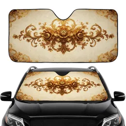Opulent Golden Baroque Filigree Flowers Leaves Scrolls Gilded Blossoms - Car Interior Upgrade Car Sunshade
