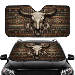 Bull Skull Southwestern Tribal Horse Feather Chevrons Diamond - Road Trip Gift Car Sunshade
