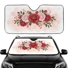 Red Pink Camellias Peonies Floral Arrangement with Green Foliage - Car Interior Upgrade Car Sunshade