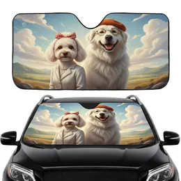 White Fluffy Dogs Beret Spectacles Adventure Road Trip Travel Essentials Car Sunshade