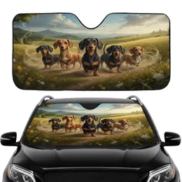 Five Realistic Dachshunds Adventure Landscape - Car Interior Upgrade Dog Owner Gift Car Sunshade