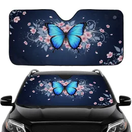 Iridescent Blue Morpho Butterfly Pink Cherry Blossom Vines - Car Interior Upgrade Car Sunshade