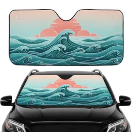 Ocean Waves Horizon Sky Large Setting Sun - Car Interior Upgrade Car Sunshade