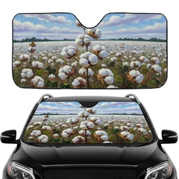 Fluffy White Cotton Bolls Vast Field Cloudy Sky Scene - Road Trip Accessory Gift Car Sunshade