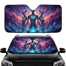Luminous Alien Figures Cosmic Nebula Sparkling Stars - Car Interior Upgrade Car Sunshade